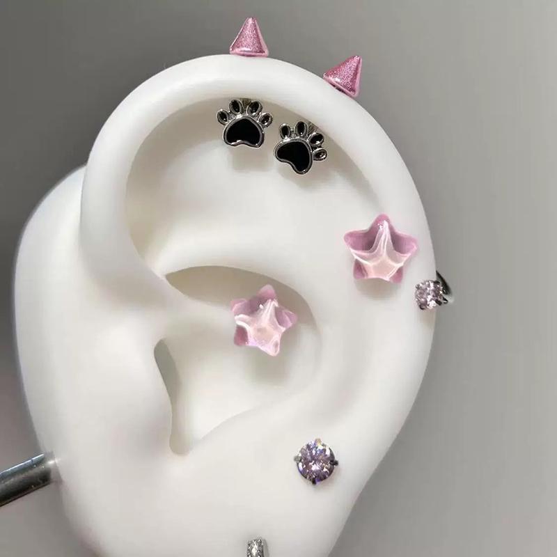 Kadın Erkek için Sevimli Kedi Pati Şeytan Saplama Piercing Küpe Gotik Kulak Kemiği Çivili Küpe Y2K Takı Aksesuarları