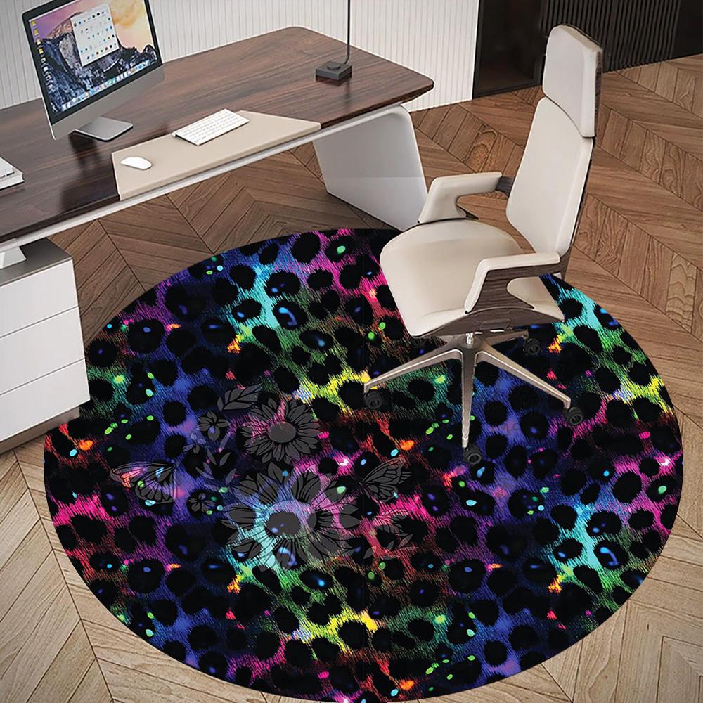1pc Floral Butterfly Round Chair Mat Area Rug - Non-Slip, Floor Mat for Office, Bedroom, and Indoor Decor -1002169