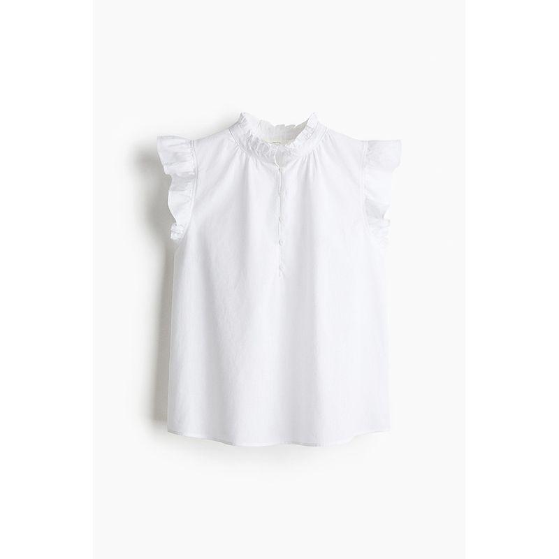 

HM Women clothes Shirts 2025 Summer New Linen Blend Loose Fashion Short sleeve Shirt Top 1257235 White 155/80(XS)