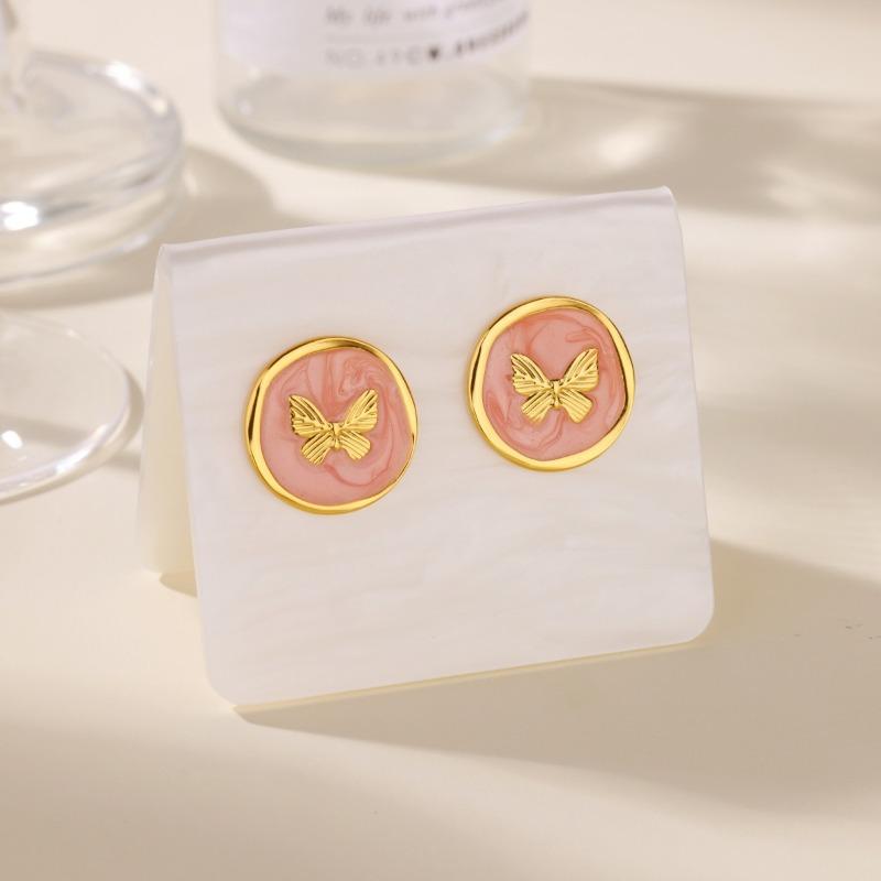 Vintage Macaron Drip Butterfly Stud Earrings Women's Niche Temperament Stainless Steel K Gold Plated Earrings