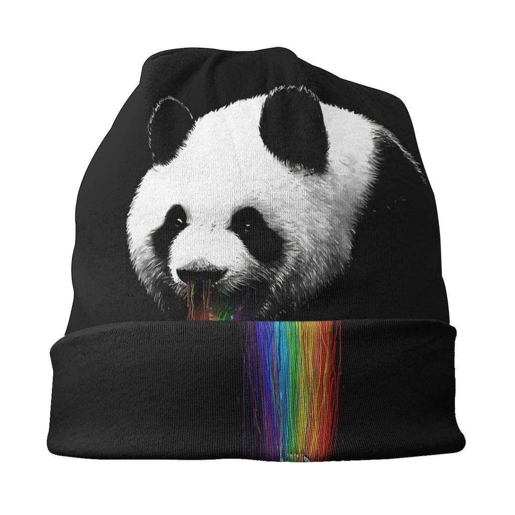 Pandalicious Rainbow Colorful Autumn Female Warm Beanies Double Used Windproof Bonnet Hats