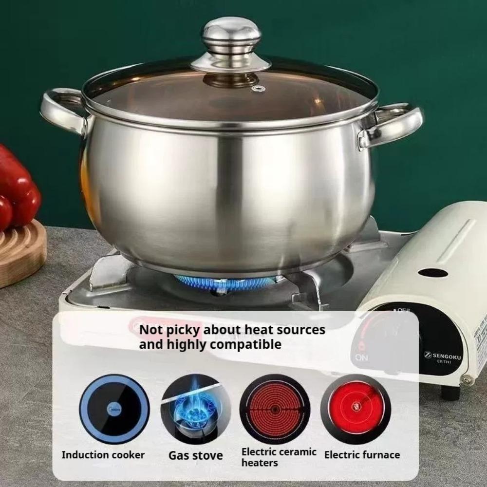 Stainless Steel Stock Pot with Glass Lid 5L Gas Stove Induction Dishwasher Safe Use Heatproof Handles Prevents Spills