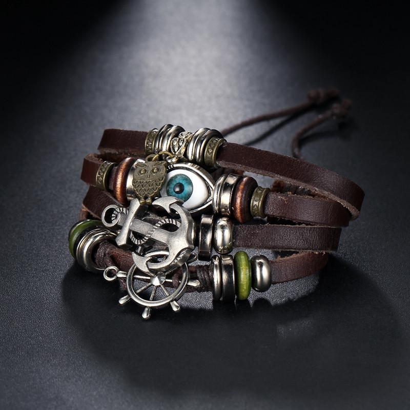 Brățară din piele unisex clasică, realizată manual, cu ochi turcești, brățară reglabilă, bijuterii cu farmec.