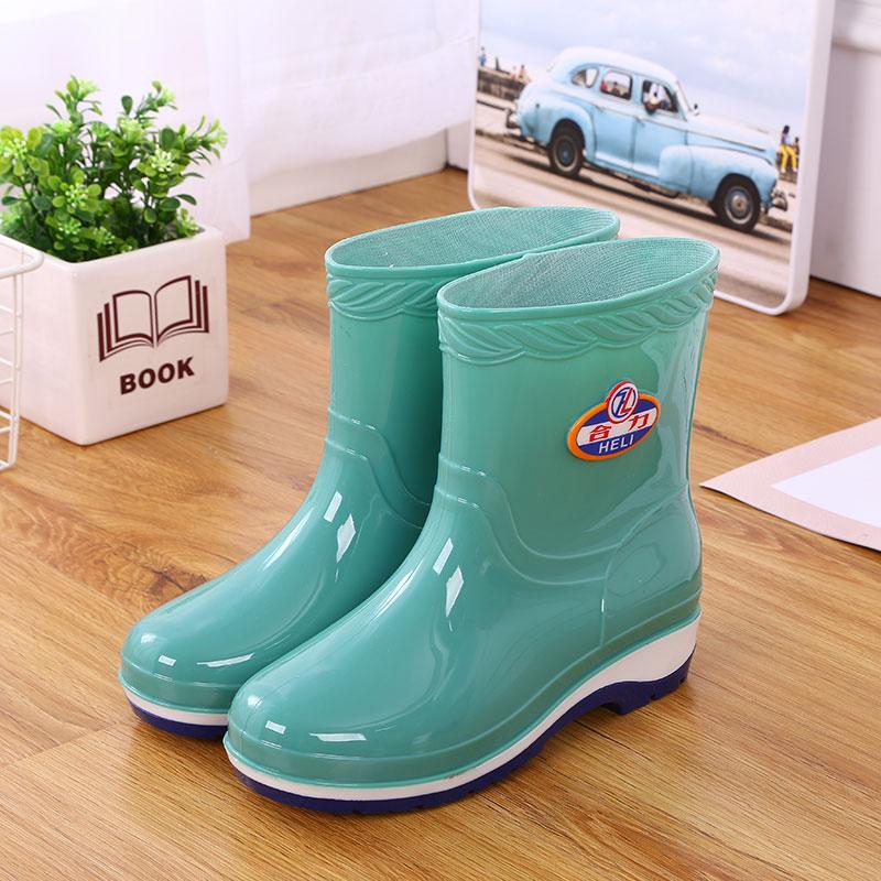 Short Rain Shoes Women's Non-slip and Wear-resistant Water Shoes Waterproof Glue Shoes Fleece Warm Water Boots Labor Protection Medium Tube Horse