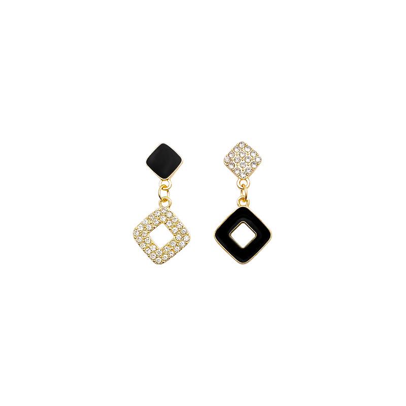 Asymmetrical Geometric Micro-Inlaid Diamond Earrings with S925 Silver Needle