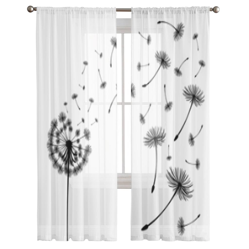 Löwenzahn im Wind weht, transparente Vorhänge für Wohnzimmerfenster, transparenter Voile-Tüllvorhang, Schlafzimmervorhänge, Wohnkultur