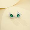 S925 Sterling Silver Women's Oval Emerald Sunflower Earrings - Elegant Luxury for Evening, Party, and Commute