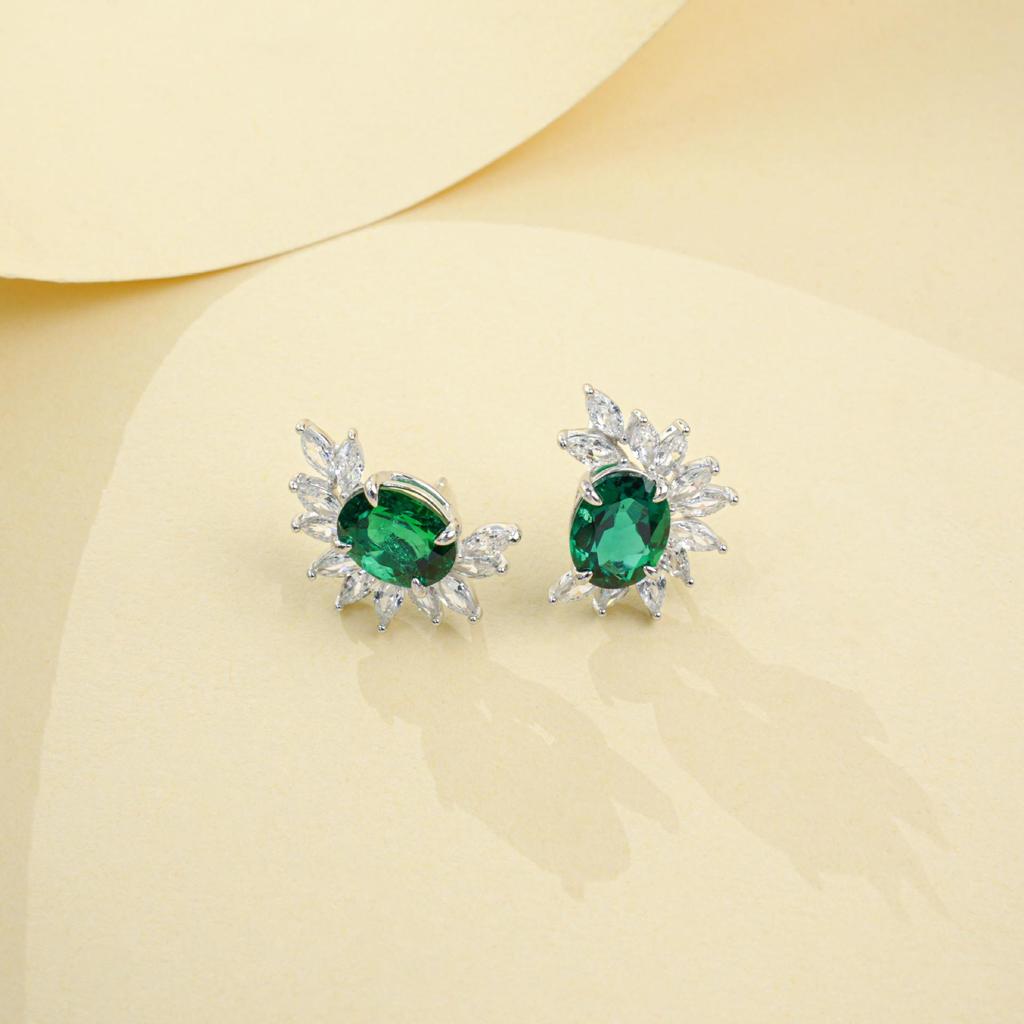 S925 Sterling Silver Women's Oval Emerald Sunflower Earrings - Elegant Luxury for Evening, Party, and Commute