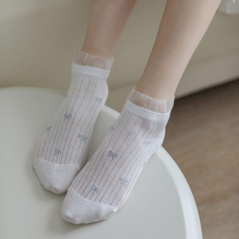 Light Blue Floral Boat Socks - Women's Summer Collection