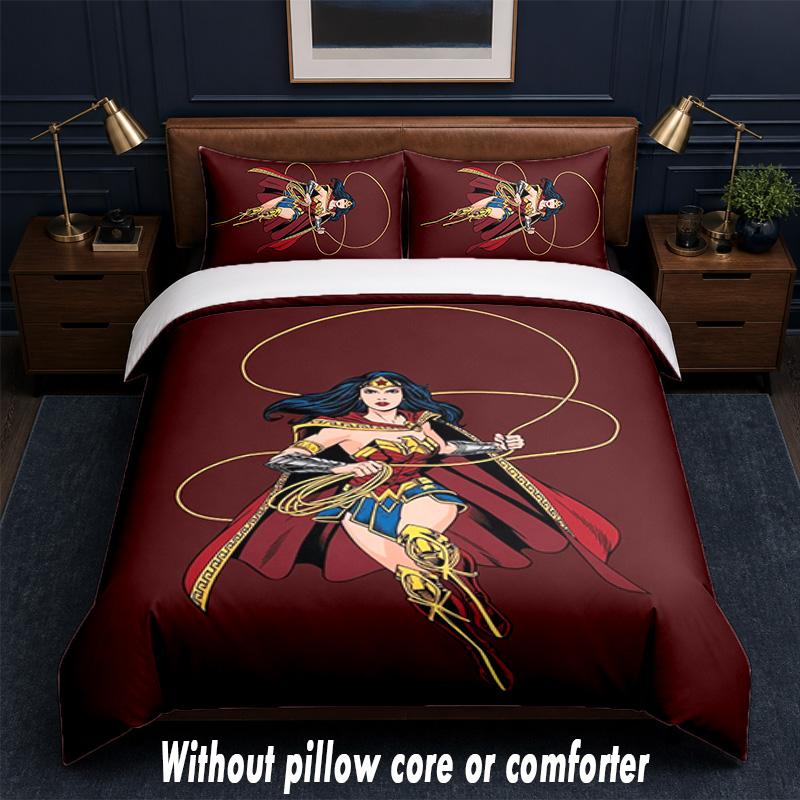 wonder woman Design Bed Bedding Set 1 Duvet Cover + 2 Pillowcases Soft Breathable Household Bed Linens