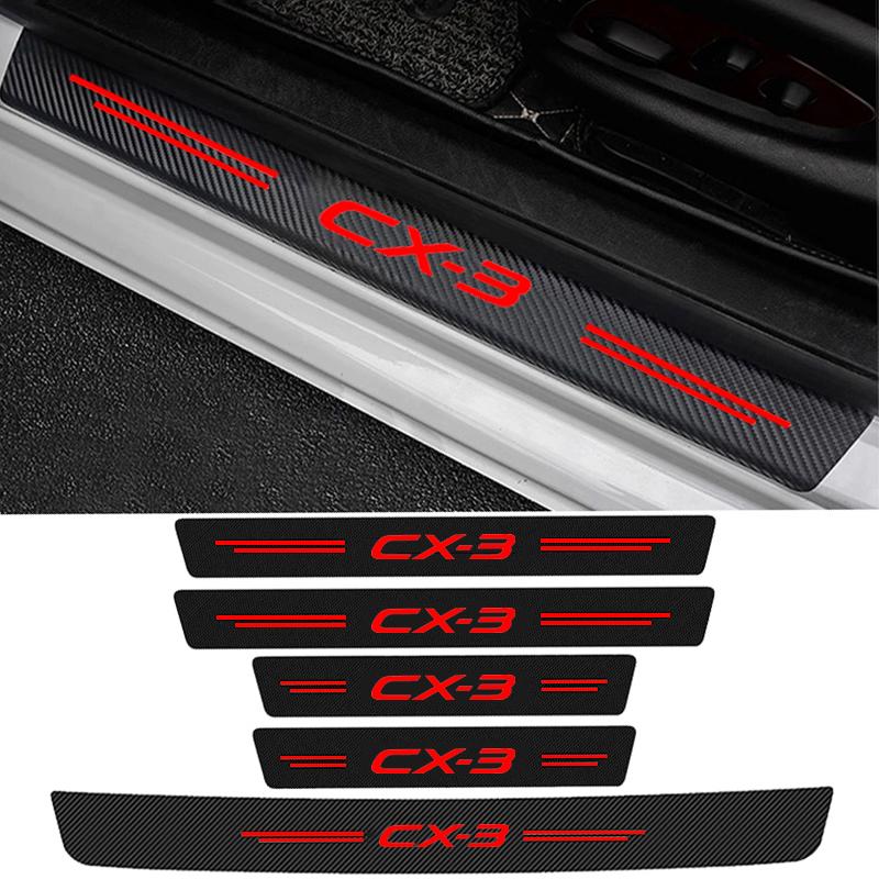 Car Door Sill Protective Sticker Carbon Fiber Leather Threshold Strips for Mazda CX3 Logo Trunk Bumper Scratch Guards Decals