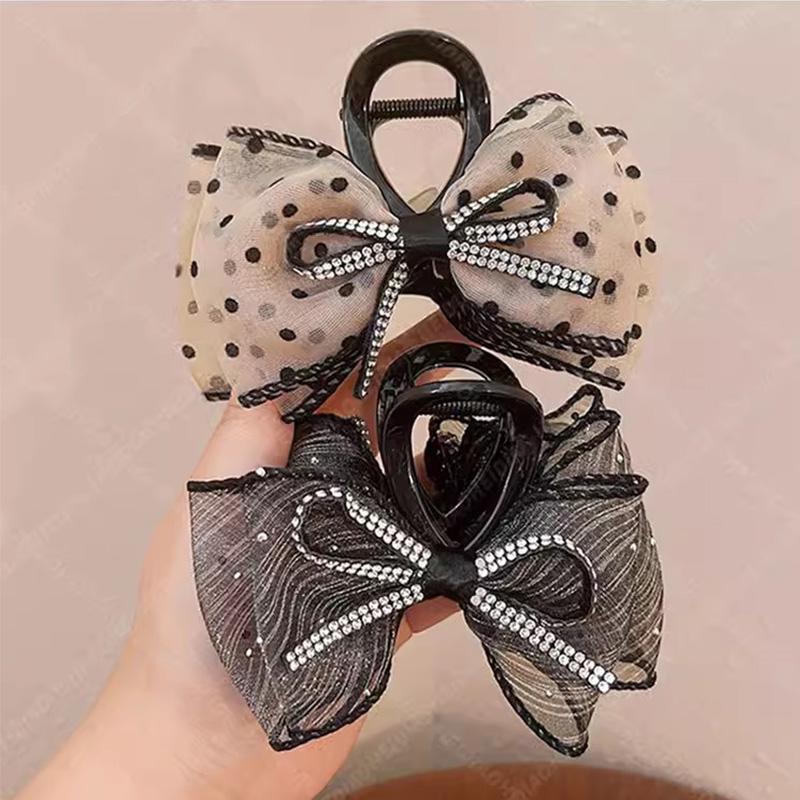 Elegante Strass Chiffon Punkt Schleife Haarklammer für Frauen Mädchen Süßer Haarschmuck Haarspangen Haarnadel Mode Haaraccessoires