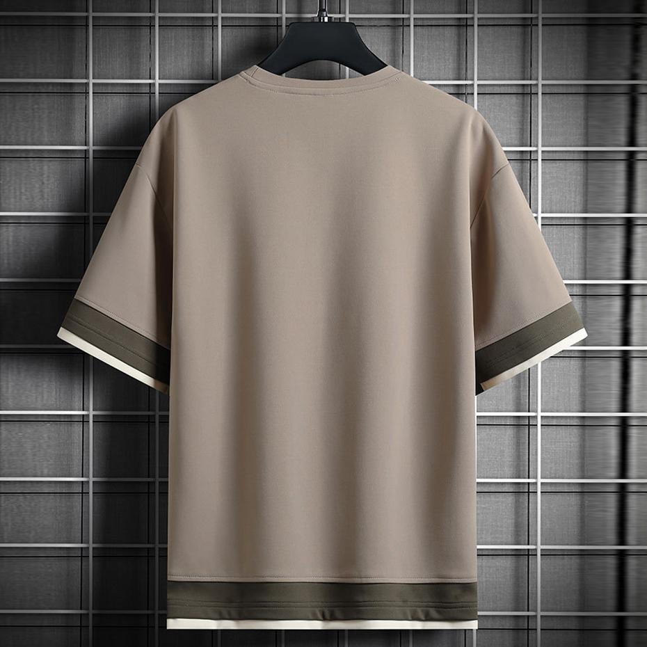 Fake Two Pieces T-shirt Men 8XL Plus Size Tops Tees Fashion Casual Summer Short Sleeve Tshirt Big Size 8XL