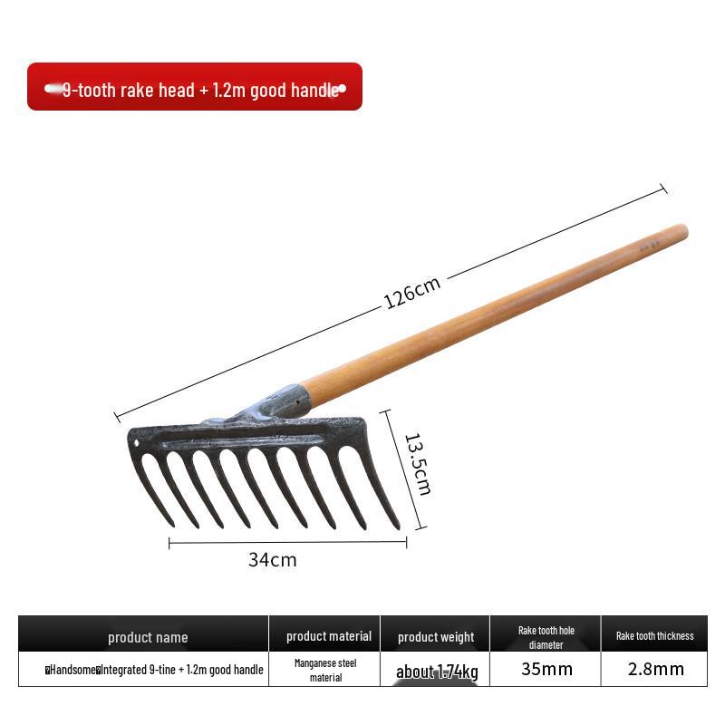 Naiduo 9-Tooth Manganese Steel Rake with Handle