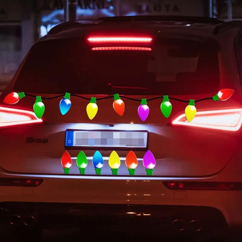 1 Set Christmas Decorations Christmas Light Bulb Shaped Reflective Magnetic Stickers Automobile Decoration Motorcycle Sticker