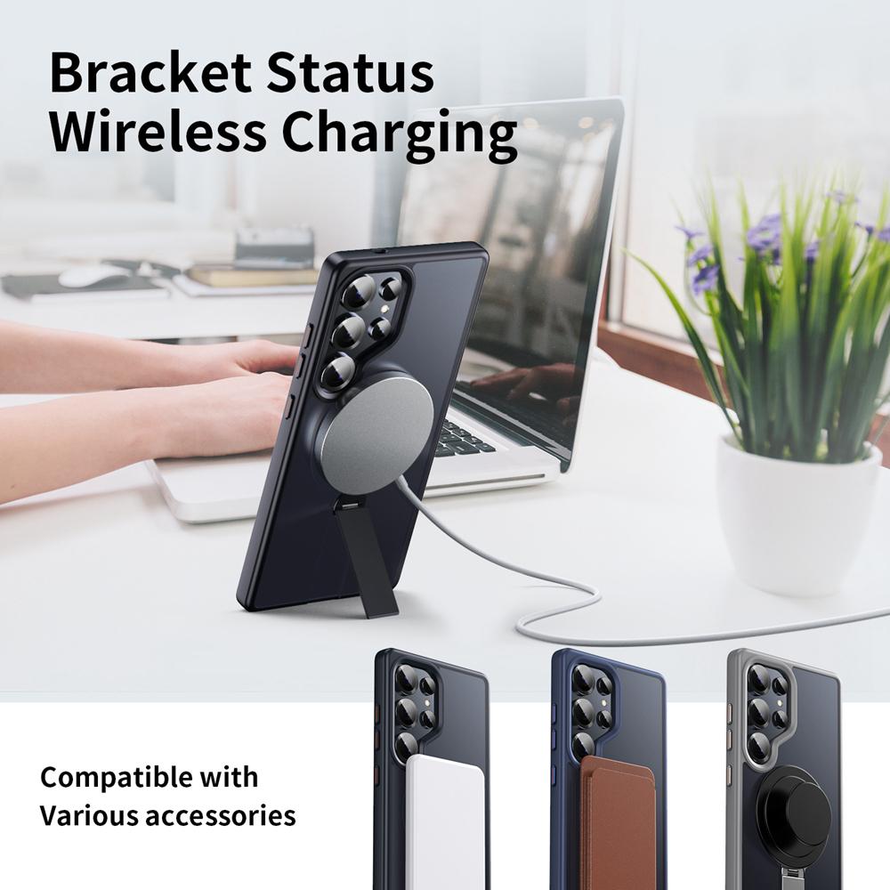 KEYSION 360 Hidden Metal Stand Magnetic Case for Magsafe for Samsung Galaxy S24 S25 Ultra S24+ S25+ Matte Shockproof Phone Cover