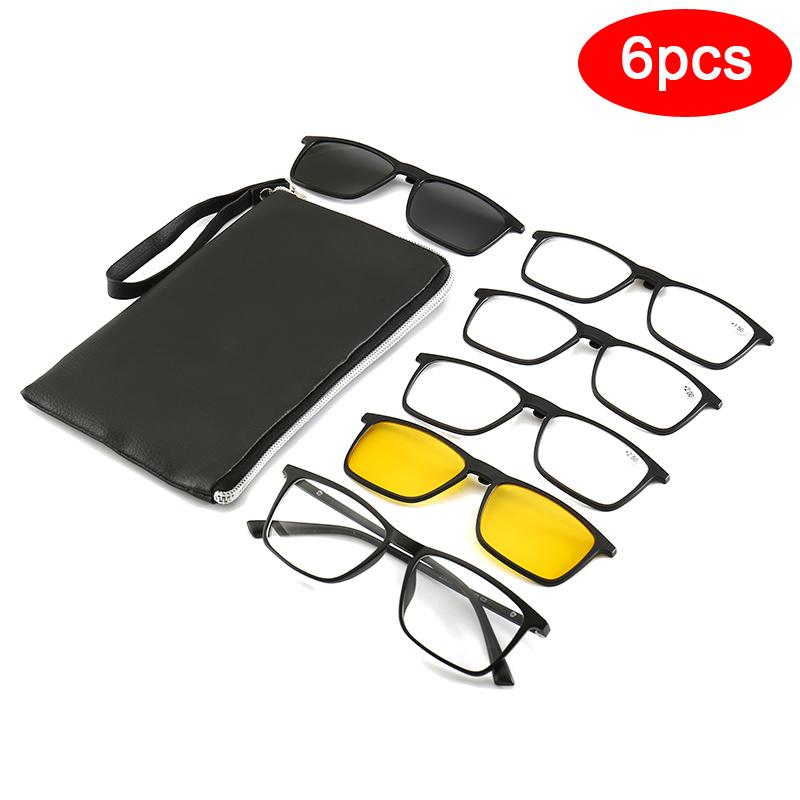 Reading Glasses 6 in 1 Sets Polarized Glasses Women Men Fashion Simple Style Frames Computer Eyeglasses Lenses Unisex Eyewear