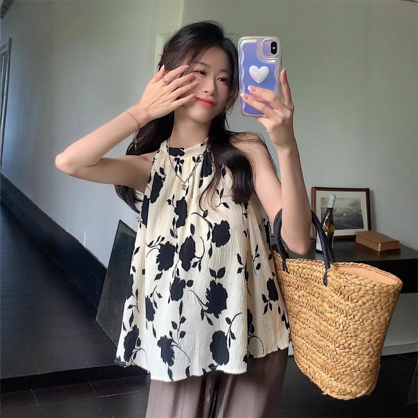 Premium Floral Sleeveless Women s Halter Top - Summer 2026 Large абрикосовый