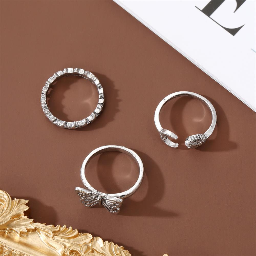 Vintage Silver Color Metal Butterfly Star Rings Trendy Hip Hop Punk Women Jewelry