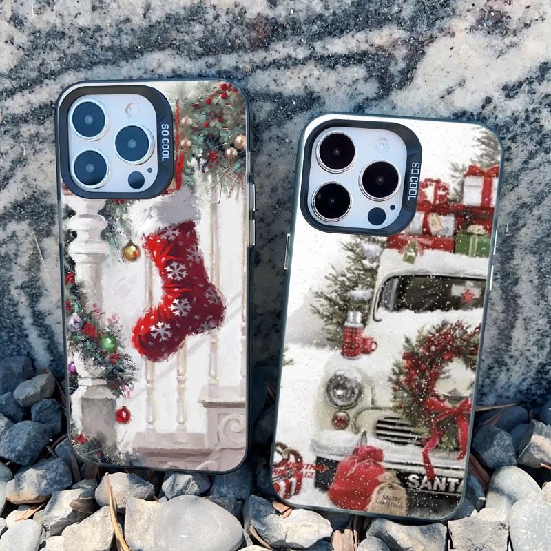 Christmas Snow Tree Phone Case For iPhone 16 Pro Max 15 14 13 12 11 Pro Max 13 Mini 15 14 Plus Shockproof Laser Back Cover Funda