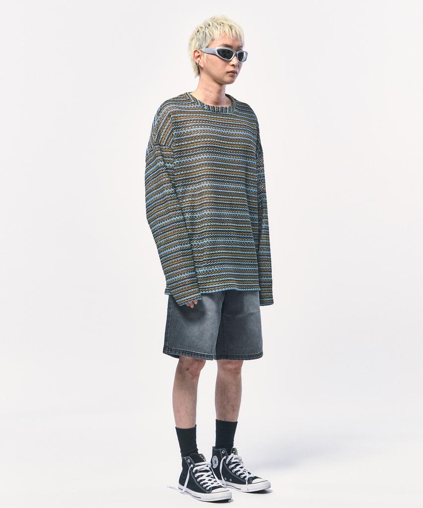 C WEAR BY THE GENIUS See-Through Craft Knit Pullover Khaki