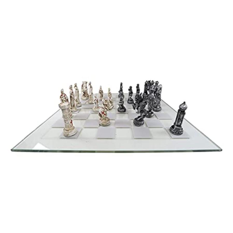 Hand Painted Medieval Crusader Knights of The Cross Christian VS Muslim Saladin Ottoman Empire Resin Chess Pieces with 15 by 15