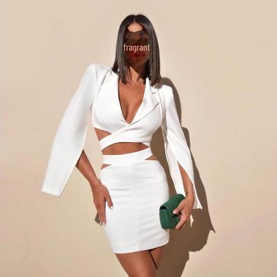 Elegantes weißes Langarm-Kleid für Damen im europäischen und amerikanischen Stil