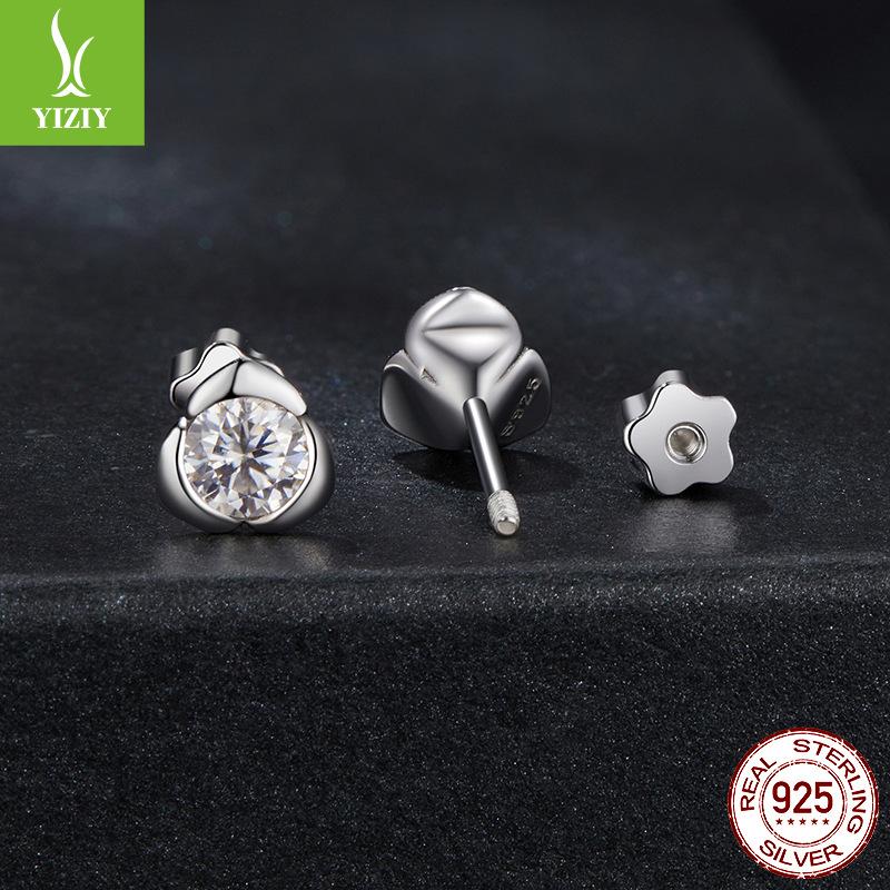 Simple Rose Temperament Shining Moissanite Stud Earrings S925 Sterling Silver Platinum Plated Versatile Jewelry Earrings Women