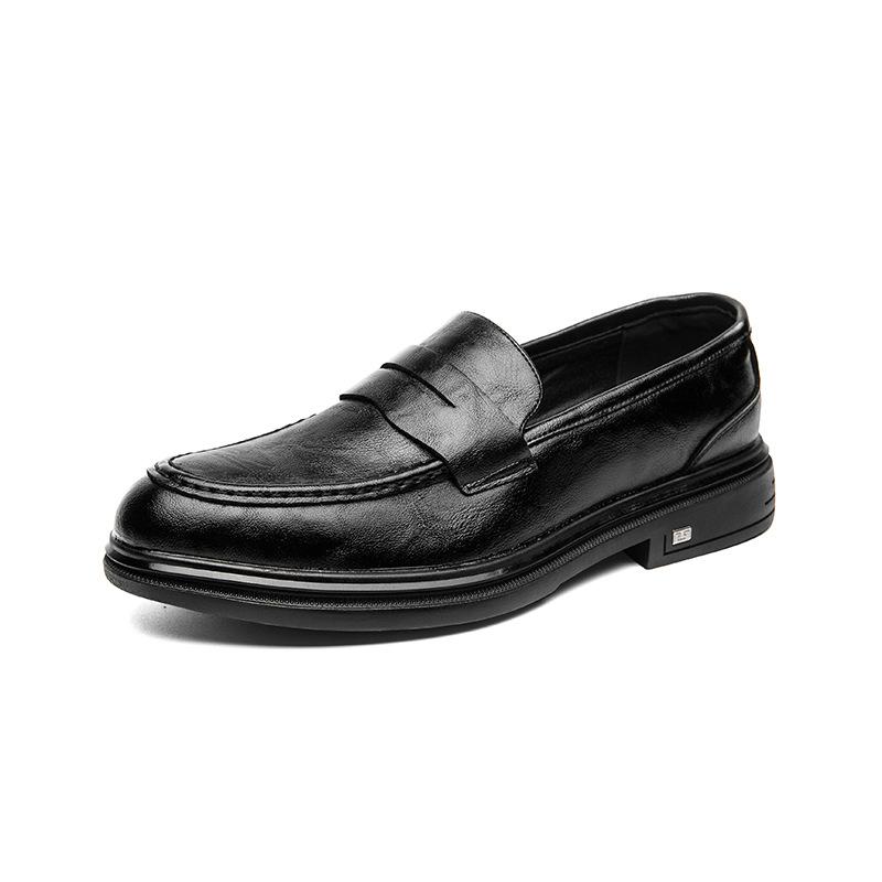 

Leather autumn and winter new British casual soft sole black trendy shoes foot cover leather surface breathable 38 чёрный