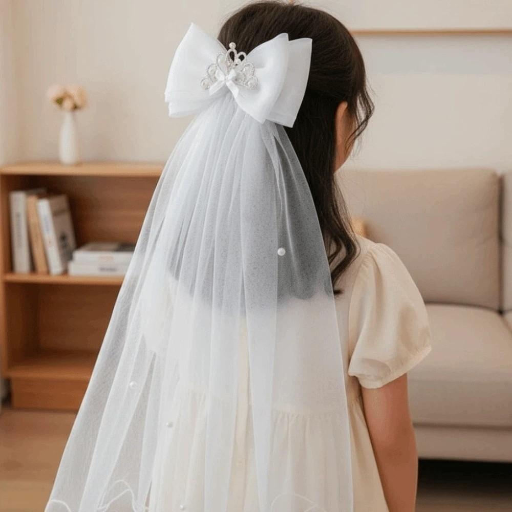 Bow Girls Head Gauze White Bridal Tulle Fashion Veil Hair Clip  Hairpins