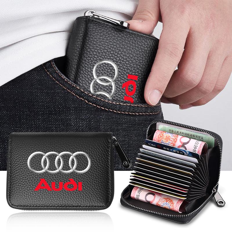 Leather Car Driver's License ID Card Bank Card Wallet Car Styling For Audi TT Q3 Q5 Q7 Q8 B5 B6 B7 B8 B9 Q7 8P 8V 8L A3 A4 A5 A6 A7 A8 8L R8