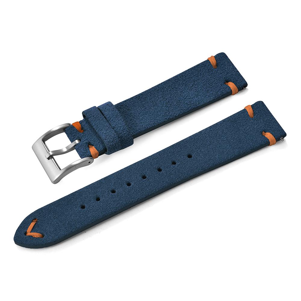 Vintage Suede Leather Watch Strap 20mm 22mm Contrast Stitching Quick Release Soft Snug Fit Replacement Strap