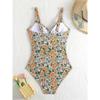 Traje de baño de una pieza con estampado floral vintage, cuello en V, control de abdomen, corte alto