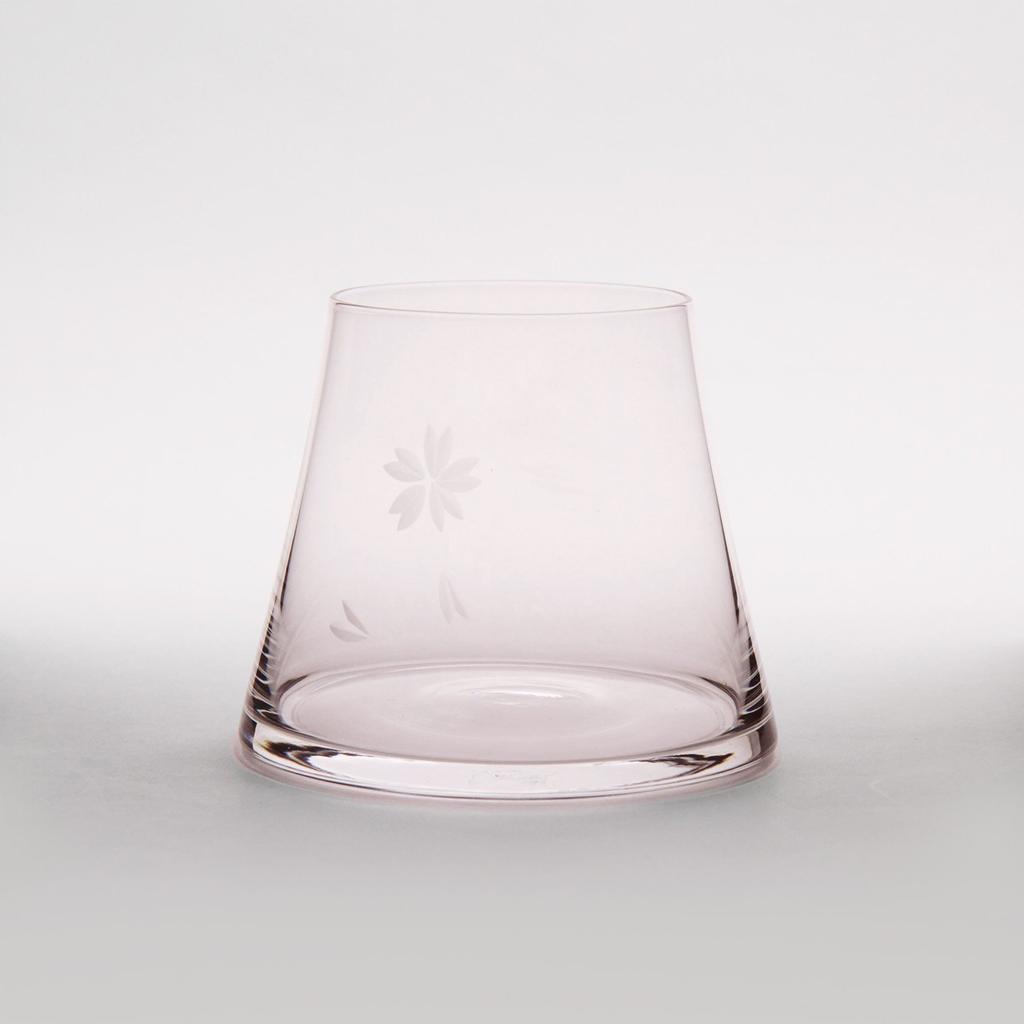 Premium Gift Set - Sakura Mt. Fuji Rocks Glass Mt. Fuji Hoei Glass (Sakura) with Wooden Coaster