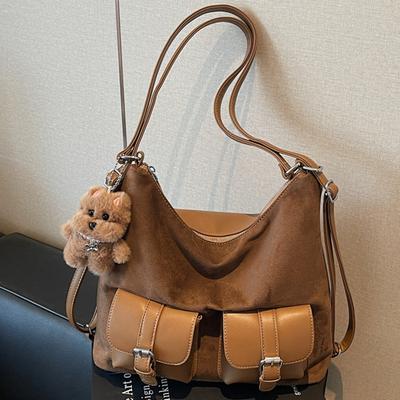 Large Capacity Bag Women's Autumn 2025 New Locomotive Multi-pocket Single Shoulder Crossbody Tote Bag Double Shoulder Rear Backpack