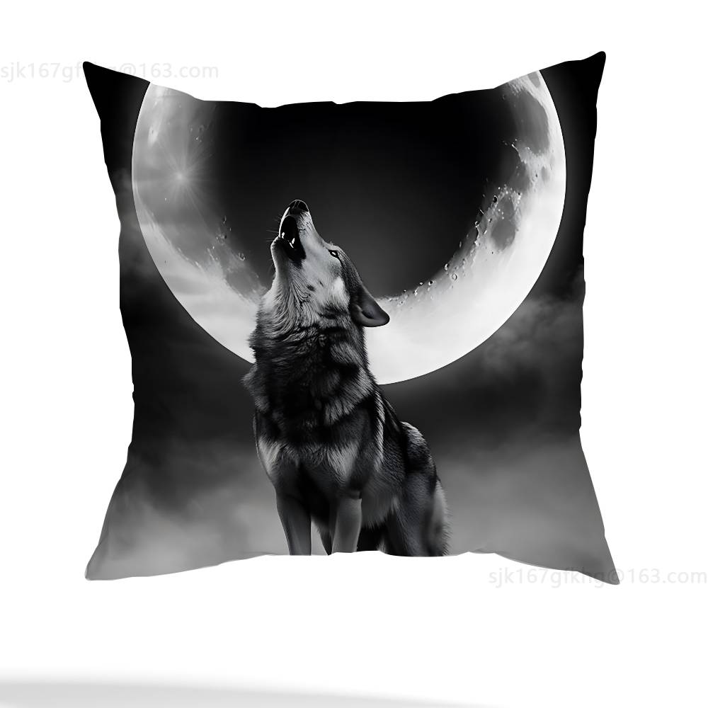 Wolf Pillow Case Square Double-Sided Printing Short Plush Sofa Cushion Cover Bedroom Bedside Pillow