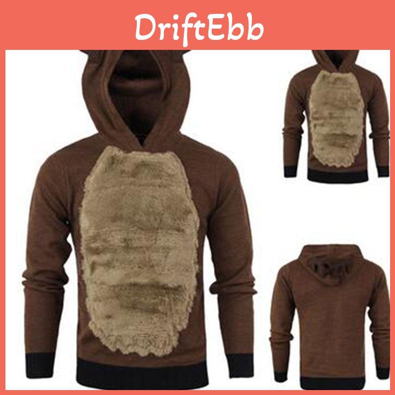 Luxurious Mens Christmas Hoodie Jumper With Fluffy Rudolph Reindeer Design Sweater