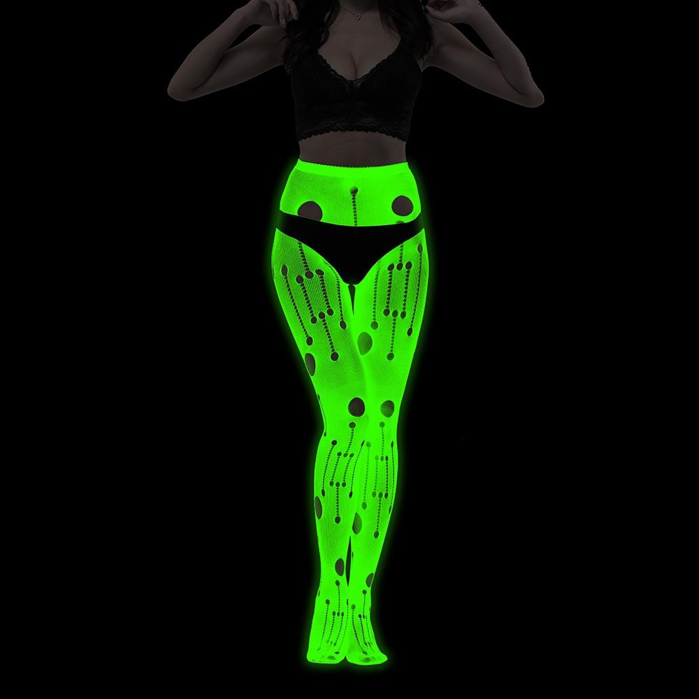 Fashion Spandex Glow In The Dark Stockings Fishnet Nylon Noctilucent Stockings Noctilucent Shiny Pantyhose Women