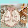 Adorable Bear Head Knit Cardigan And Romper Two Piece Set For Baby Girls
