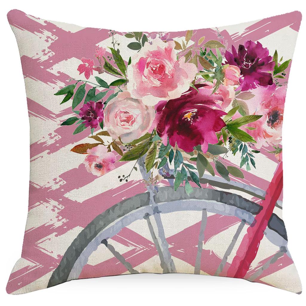Neuer rosa Frühlingsblumenkranz Kissenbezug Rosa Fahrrad LKW Zuhause Wohnzimmer Sofa Kissenbezug
