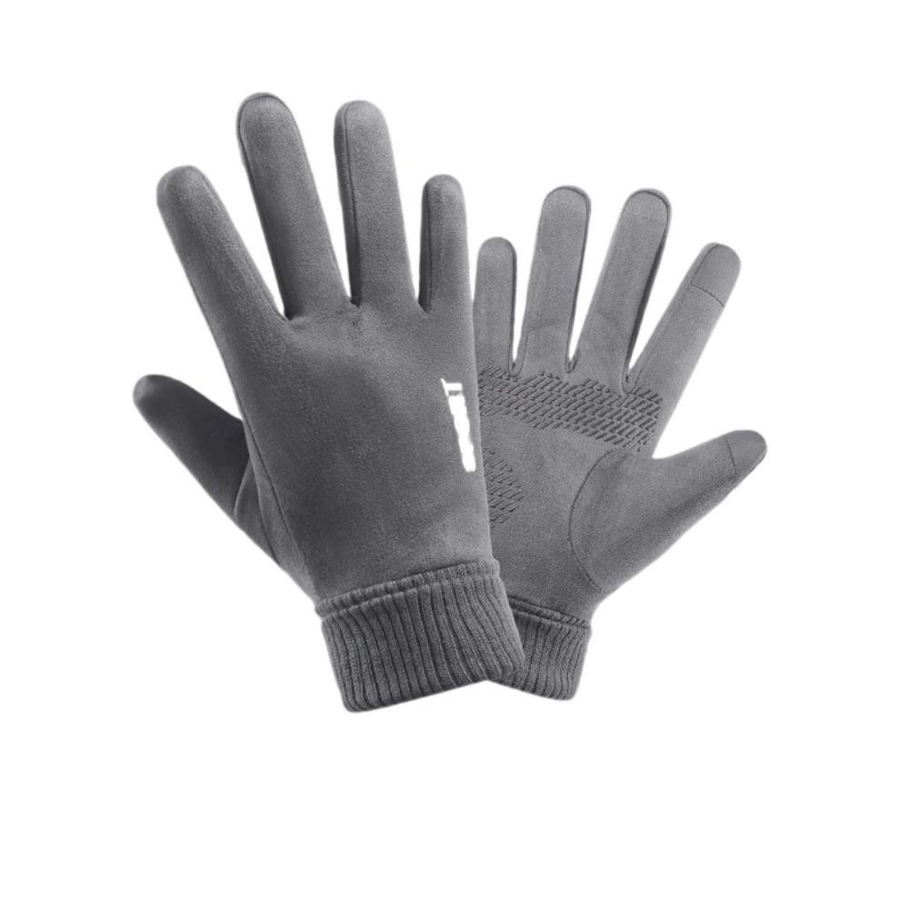 

Solid Color Suede Fabric Gloves Thickened Mittens Soft Full Finger Gloves Male сірий