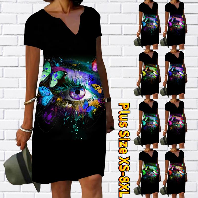 

Летнее модное платье с большим v-образным вырезом, женское платье с коротким рукавом, красивое 3D платье с принтом глаз бабочки, свободное повседневное платье для женщин XS синий