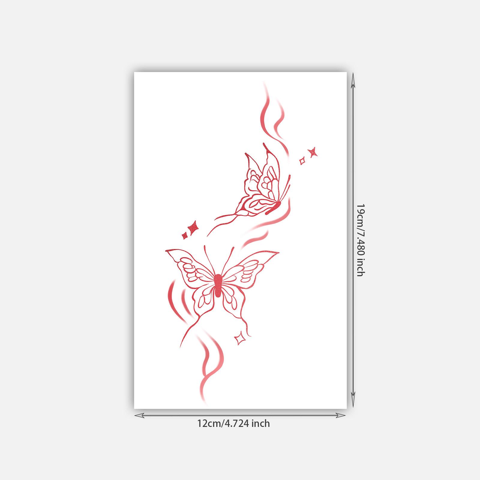 

Pure Desire Wind Red Butterfly Tattoo Sticker Fairy Fluttering Waist Side Lower Abdomen Scar Covering Artifact Waterproof And Sweat-Proof 12*19