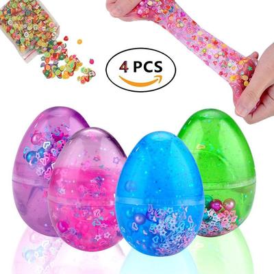 Kvvdi - 4 Pack Colorful Pearl Crystal Slime with Fruit Pack Easter Eggs Slime Putty Fluffy Slime,  Jumbo Mud Slime Toy Easter Basket Stuffers Gift