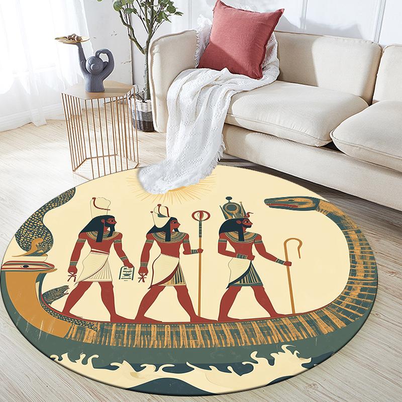 Ancient Egyptian Gods,Round Area Rug,Carpet Rug for Living Room Bedroom Sofa Playroom Decor,Non-slip Floor Mat