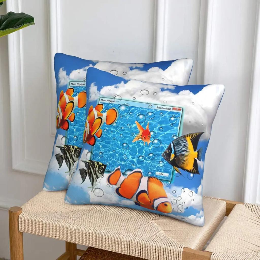 Swimming Frutiger Aero Fish 2 Pcs Square Pillowcase Pillow Cover Cushion Decor Comfort Throw Pillow For Home Bedroom
