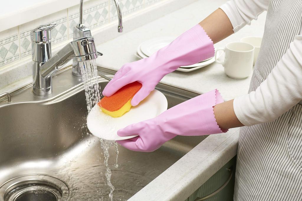 Showa Gloves Made in Kitchen Nice Hand Mew Size Kitchen Gloves with Fleece Vinyl [Bulk Purchase, Japan, Gloves] Medium-Weight, Pink, M, 5-Pair Set,