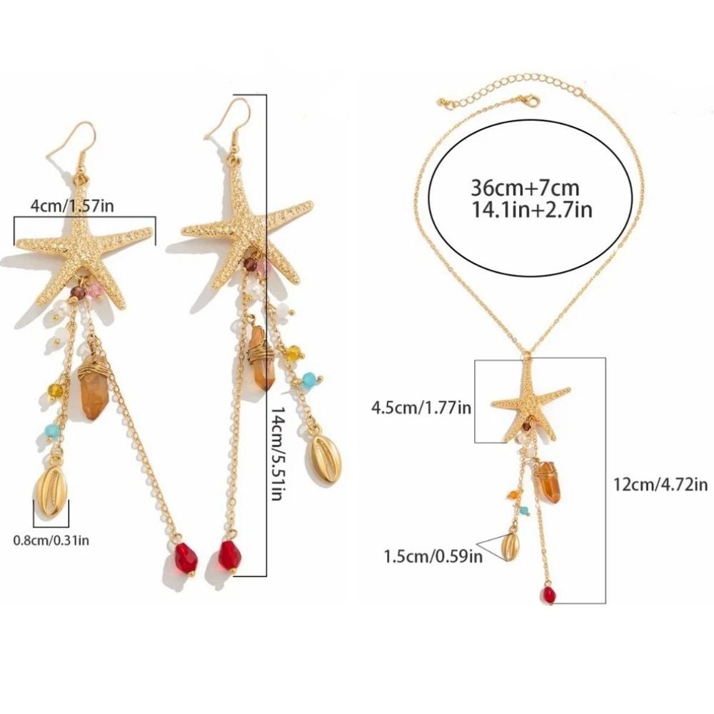 Crystal Pendant Starfish Shell Earrings Long Tassel Sea Series Necklace Resort Wear