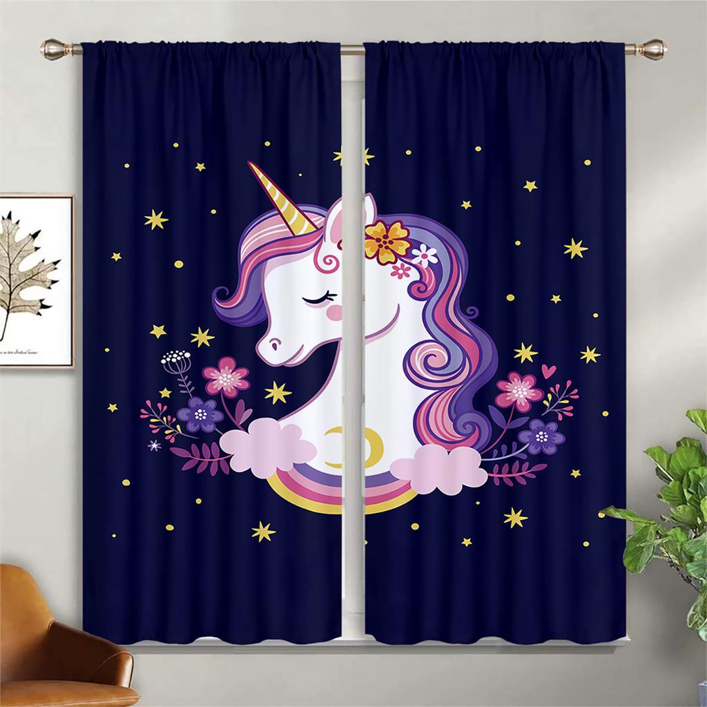 Children's Room Curtains Cartoon Unicorn Horse Rainbow Print Curtains Living Room Balcony Kitchen Decoration Curtains Home