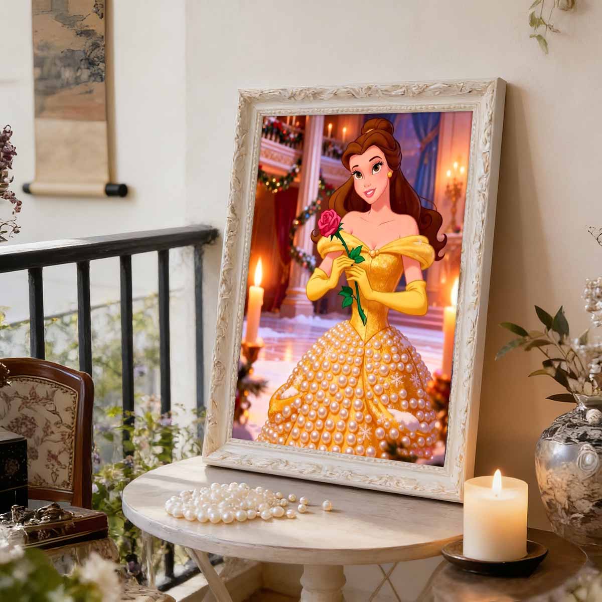 Disney Yellow Beauty And The Beast Princess Dress With Pearlcanvas Decorations Set 5D Artificial Pearl Puzzle Embroidery Home Decorative Handmade Gift